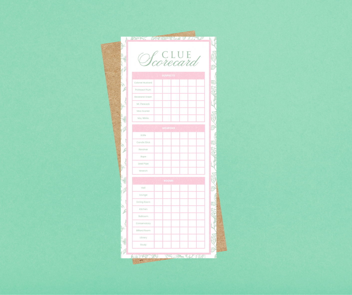 Clue Scorecard Notepad